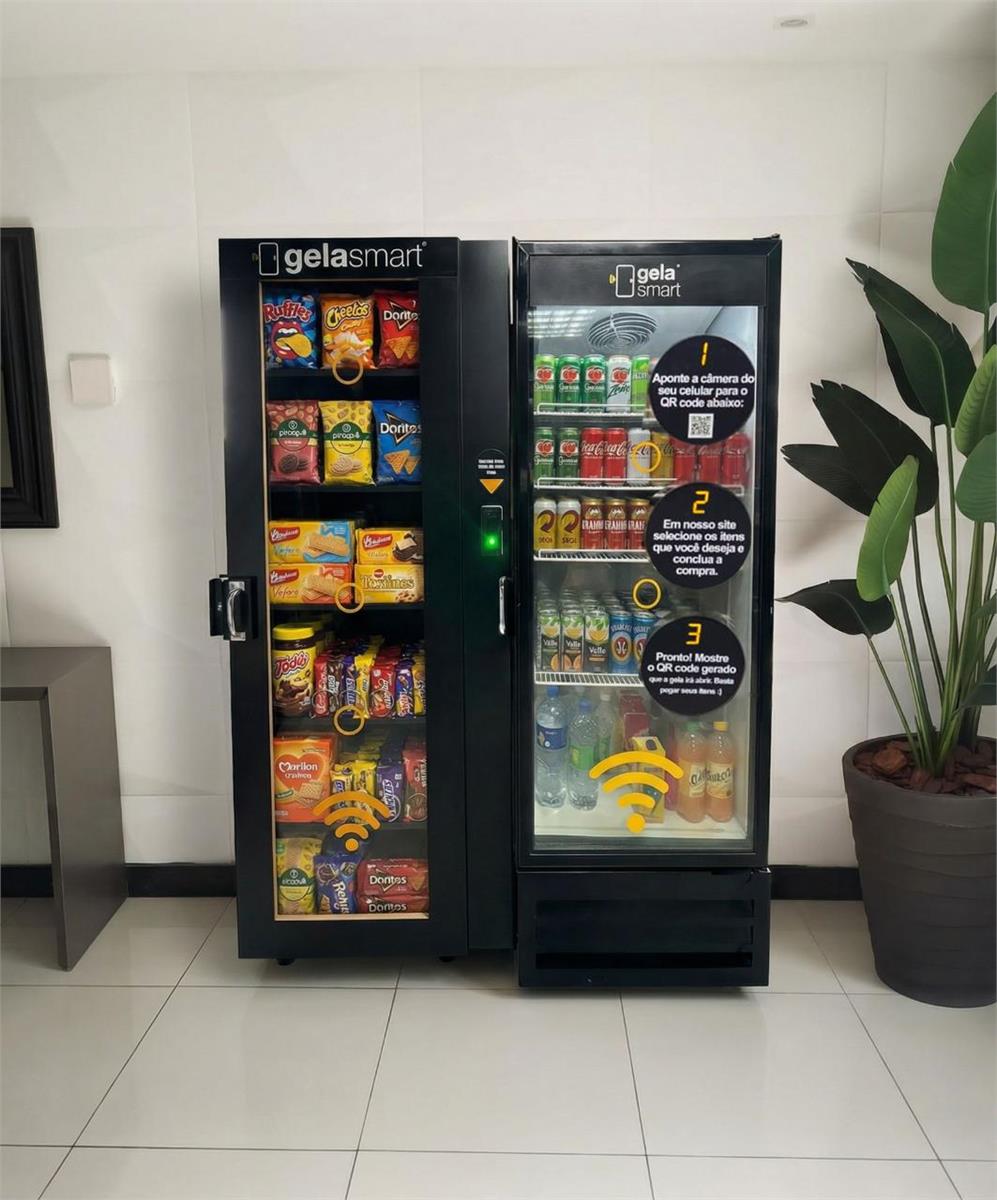 Armários Gela Smart abastecidos com snacks e bebidas geladas
